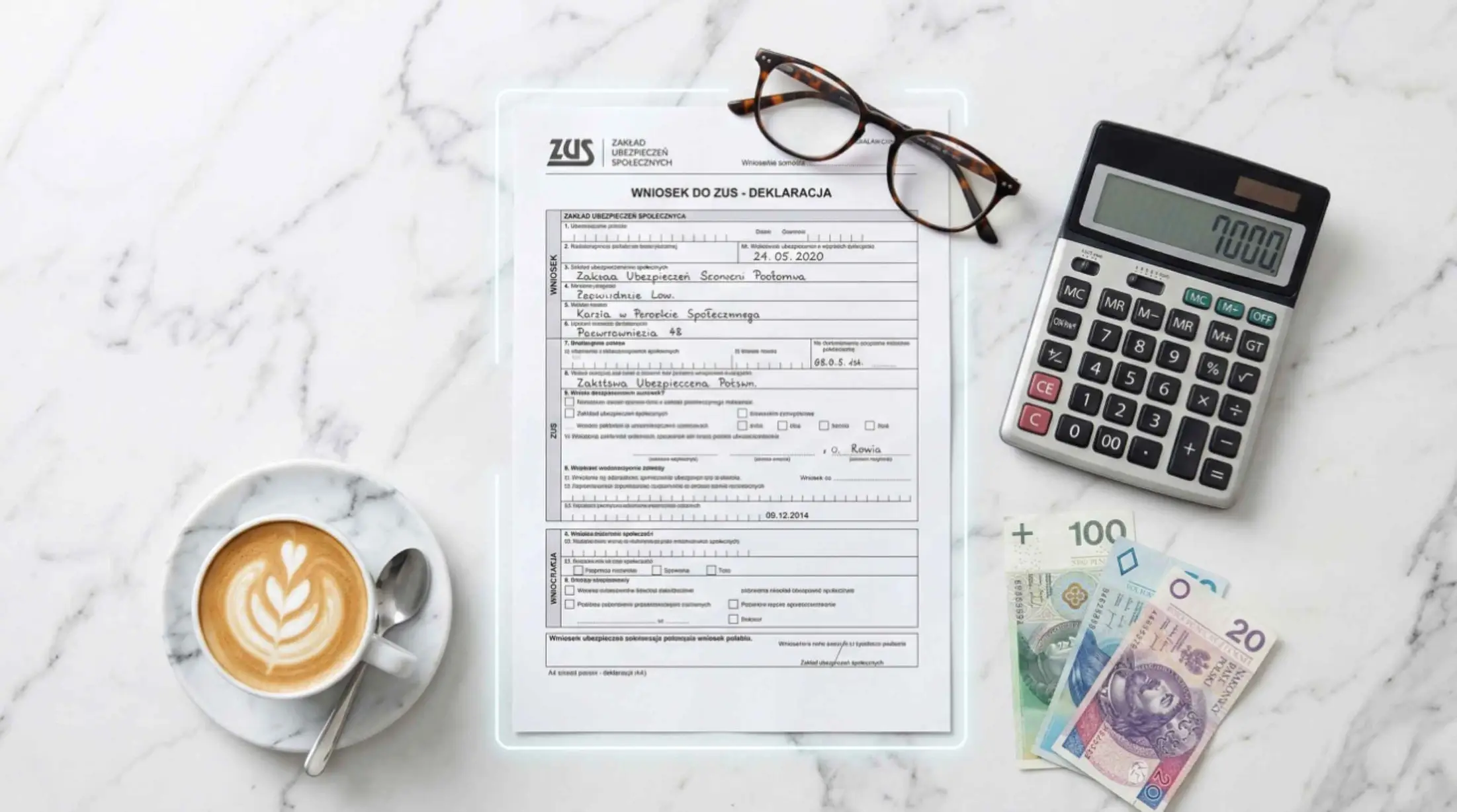 Wniosek do ZUS o zasiłek pogrzebowy, kalkulator i polskie banknoty
